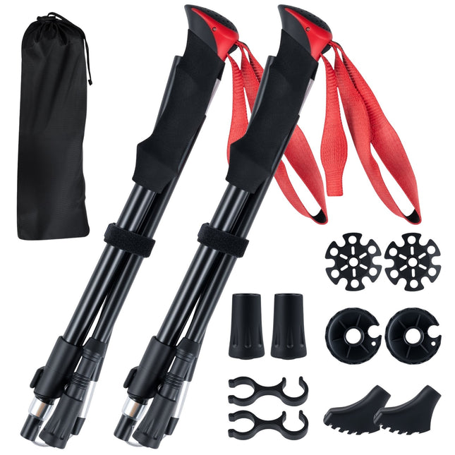 Opvouwbare wandelstokken met snelsluiting, 115-130 cm, rood