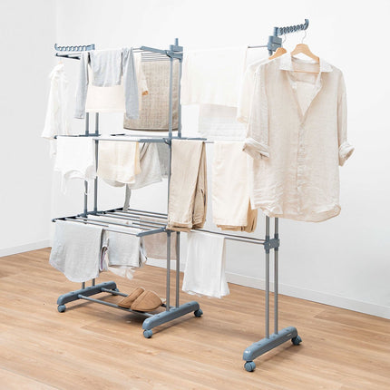 Foldable Vertical Clothes Drying Rack with Wheels, 30 Bars