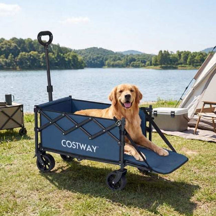 Foldable Wagon, 92L Capacity, Adjustable Handle, Blue