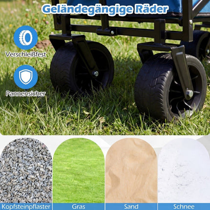 Foldable Wagon with Removable Canopy, Adjustable Handles, Blue