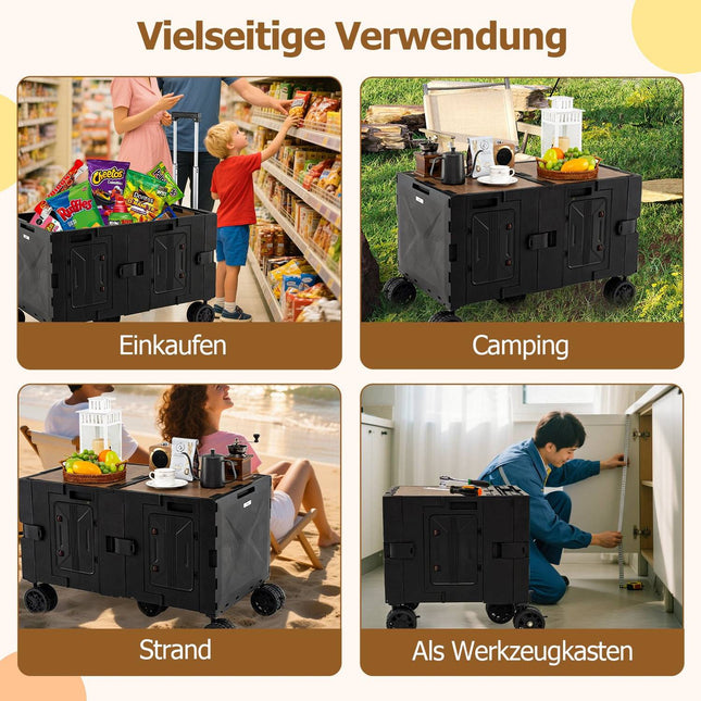 Foldable Wagon with Tabletop, Adjustable Handle, Black