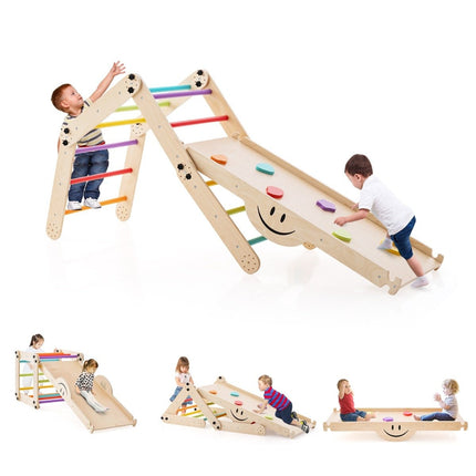 Foldable Wooden Climber Toys with Adjustable & Reversible Ramp Montessori Climbing Set