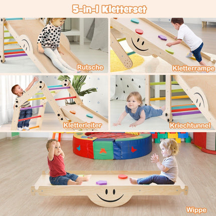 Foldable Wooden Climber Toys with Adjustable & Reversible Ramp Montessori Climbing Set