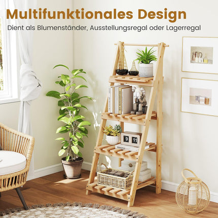 Foldable Wooden Plant Stand with 4 Shelves, 52x38x109 cm