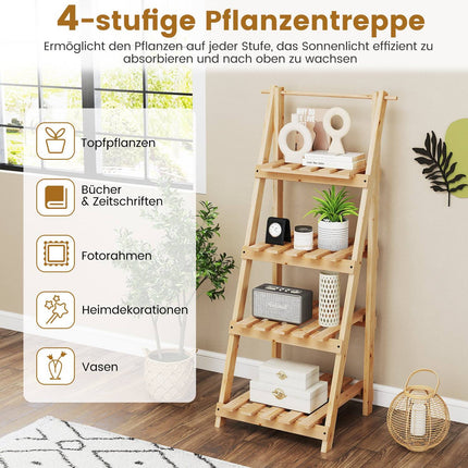 Foldable Wooden Plant Stand with 4 Shelves, 52x38x109 cm