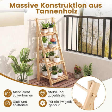Foldable Wooden Plant Stand with 4 Shelves, 52x38x109 cm