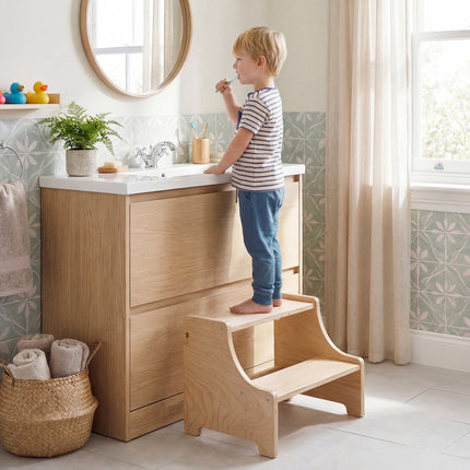 Foldable Wooden Toddler Kitchen Step Stool with Chalkboard