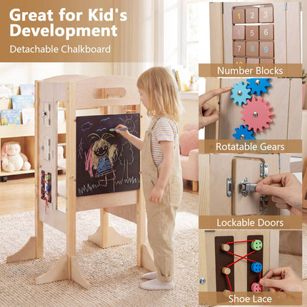 Foldable Wooden Toddler Kitchen Step Stool with Chalkboard