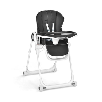 Foldable baby high chair with 6 adjustable heights & removable double trays black