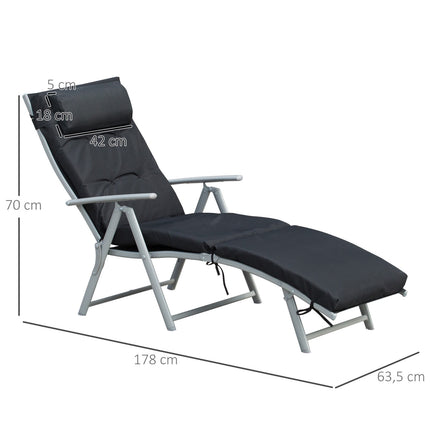Folding beach chair, adjustable with cushion, black