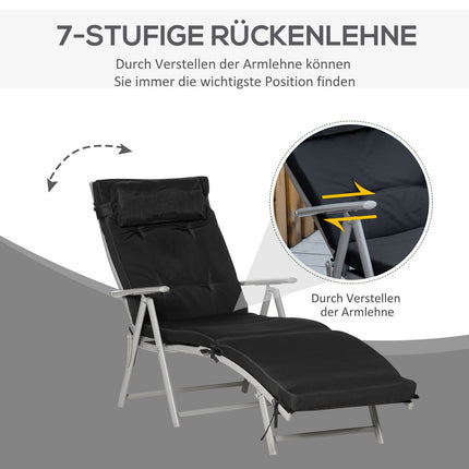 Folding beach chair, adjustable with cushion, black
