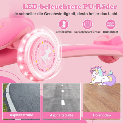 Foldable children's scooter with PU LED wheels and rear brake, height-adjustable scooter, pink