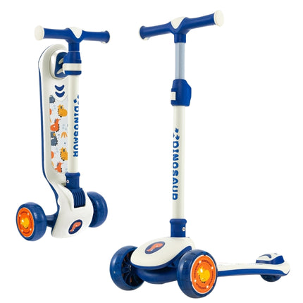 Foldable children's scooter with PU LED wheels and rear brake, height-adjustable scooter, white
