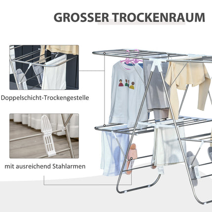 Foldable clothes airer, 3 levels, stainless steel, 138cm