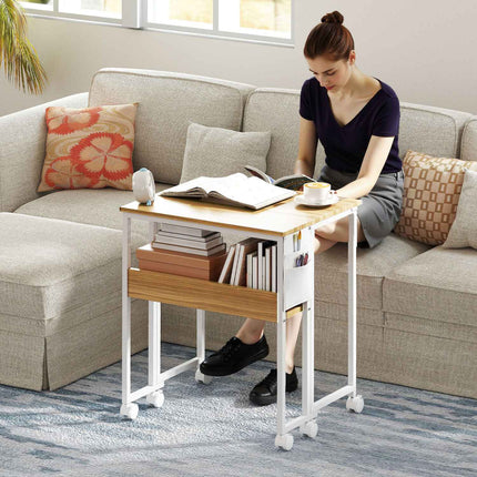 Foldable desk, convertible to side table, open shelf, natural