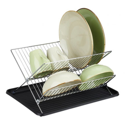 Foldable dish rack with drip tray