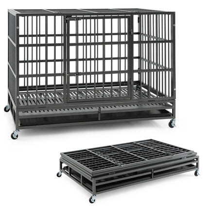 Foldable dog cage with 2 doors &amp; Roles &amp; extendable tray transport cage transport box 120 x 76 x 90 cm