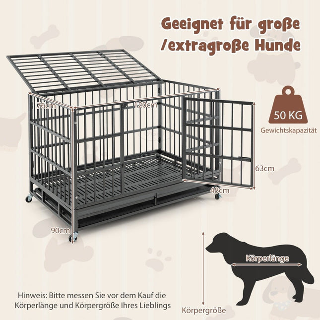 Foldable dog cage with 2 doors &amp; Roles &amp; extendable tray transport cage transport box 120 x 76 x 90 cm