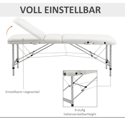 Height-adjustable massage table with cushion, white 215x60 cm