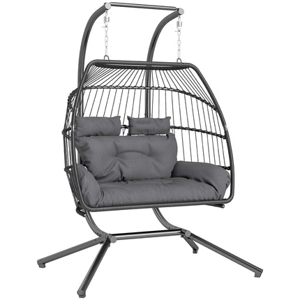 Foldable rattan hanging chair with cushion, dark grey, 260 kg