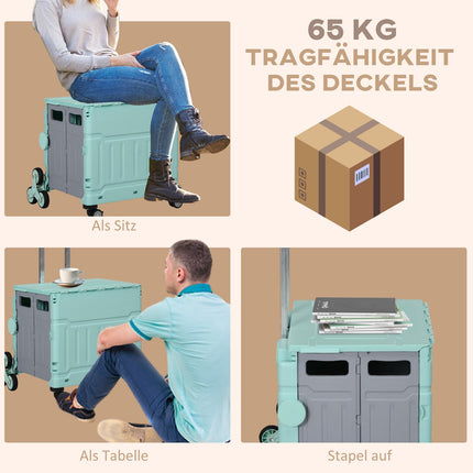 Folding shopping trolley - 80 kg capacity, telescopic handle