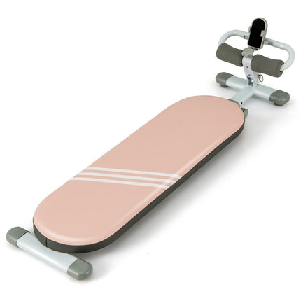 Foldable sit-up bench with 3 adjustable angles and mobile phone holder. Pink training bench.