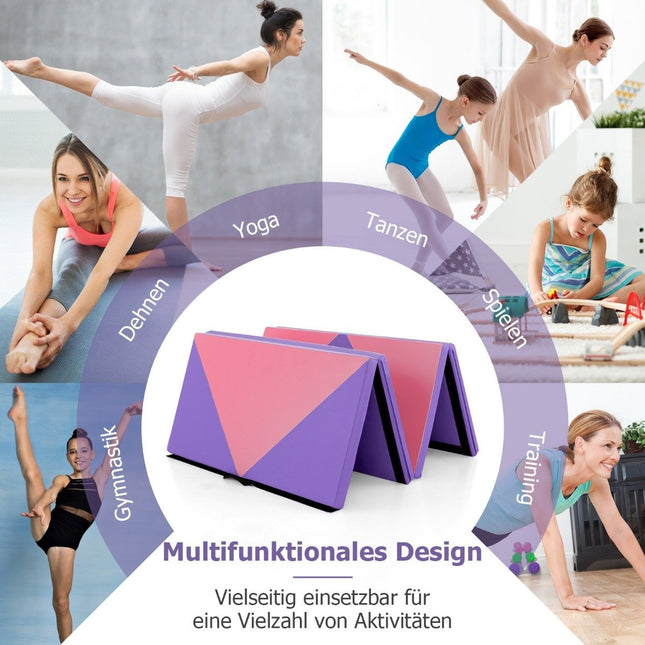 Foldable soft floor mat, portable gymnastics mat, yoga mat, 240 x 117 x 5 cm, purple
