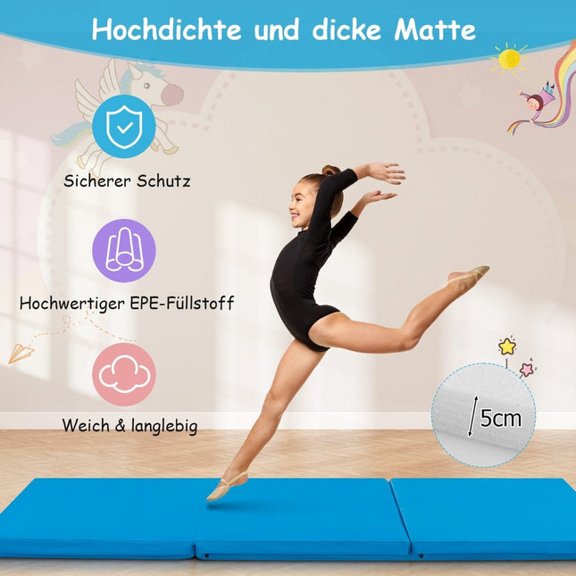 Opvouwbare zachte vloermat met 2 handgrepen Antislip gymnastiekmat 180 x 60 x 5 cm Blauw