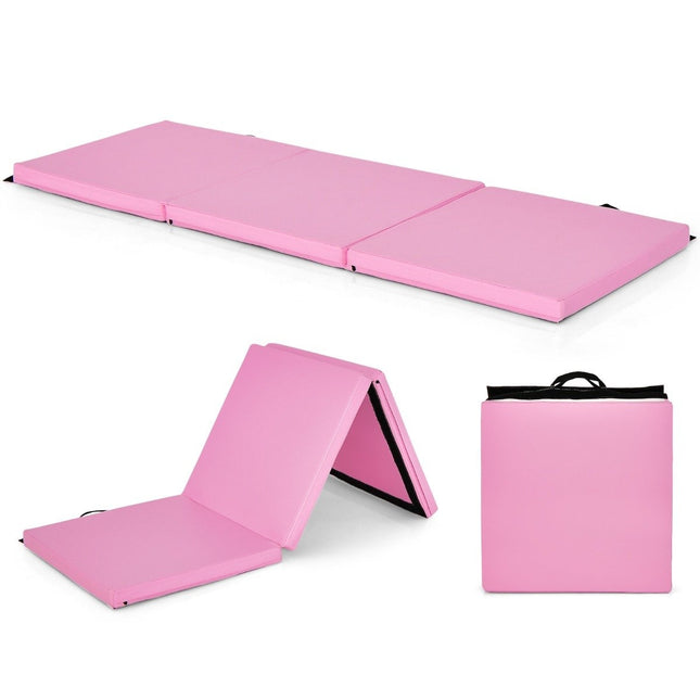 Opvouwbare zachte vloermat met 2 handgrepen antislip gymnastiekmat 180 x 60 x 5 cm roze