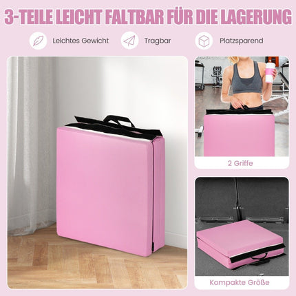 Foldable soft floor mat with 2 handles non-slip gymnastics mat 180 x 60 x 5 cm pink