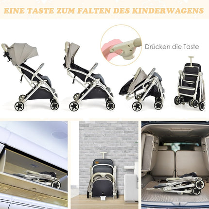Foldable stroller travel buggy with adjustable backrest & canopy baby stroller with cup holder gray