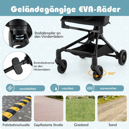 Foldable stroller with adjustable and removable canopy travel buggy