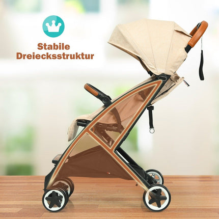 Foldable stroller with adjustable backrest & footrest & canopy Beige