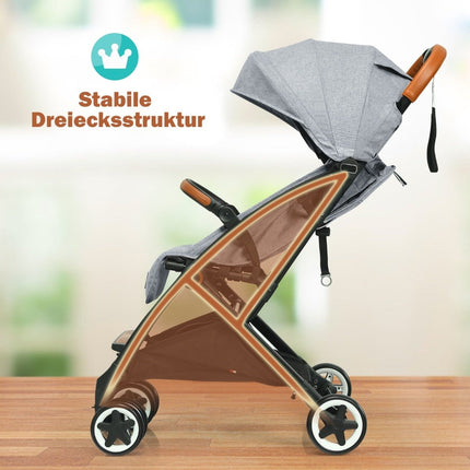 Foldable stroller with adjustable backrest & footrest & canopy gray