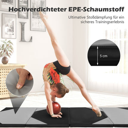 Foldable training mat made of faux leather with Velcro fasteners &amp; Carrying handles 300 x 117 x 5 cm-gray