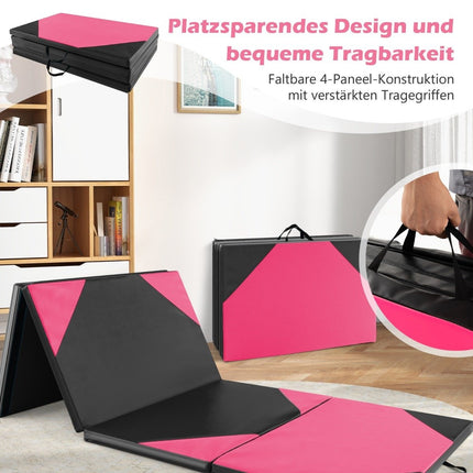 Foldable training mat made of faux leather with Velcro fasteners &amp; Carrying handles 300 x 117 x 5 cm pink