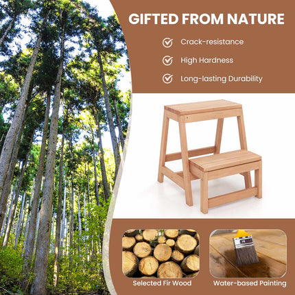Folding 2-Step Stool, Fir Wood Plant Stand, 330 lb