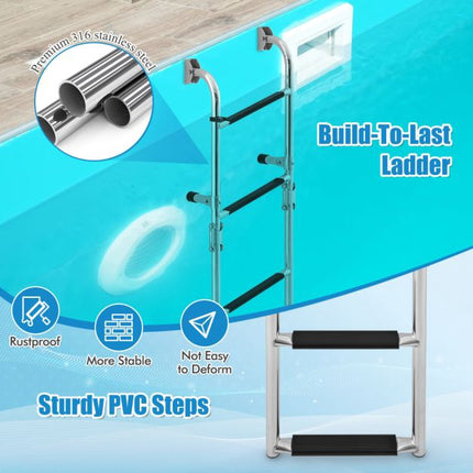Folding 3-Step Boat Ladder – 304 Steel, Non-Slip PVC Steps