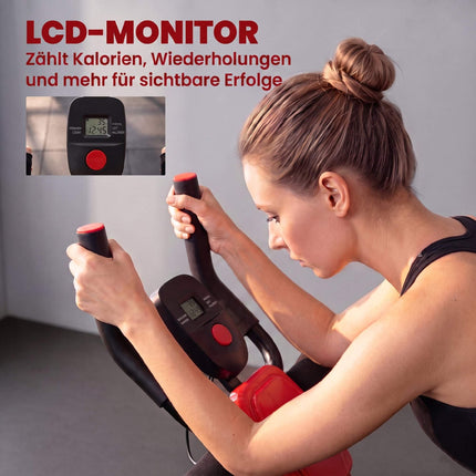 Folding Ab Trainer with LCD Display, Steel, Red, 120 kg Capacity