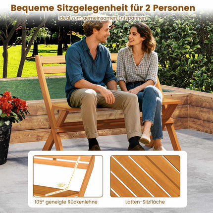 Folding Acacia Wood Bench, 2-Seater, 360 kg Capacity