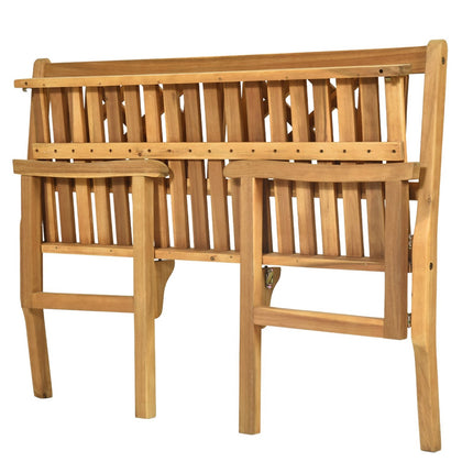 Folding Acacia Wood Garden Bench, 2-Seater, Natural Finish