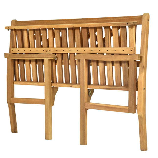 Folding Acacia Wood Garden Bench, 2-Seater, Natural Finish