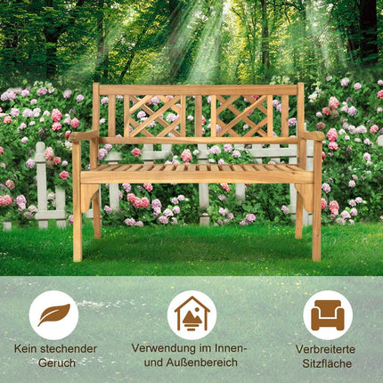 Folding Acacia Wood Garden Bench, 2-Seater, Natural Finish