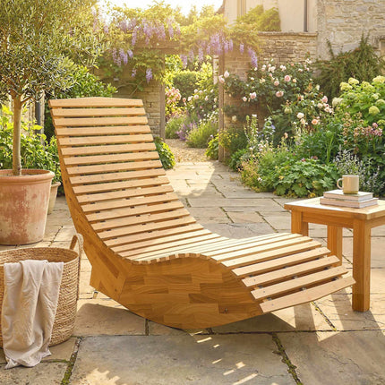 Folding Acacia Wood Sun Lounger, Ergonomic S-Shape Design