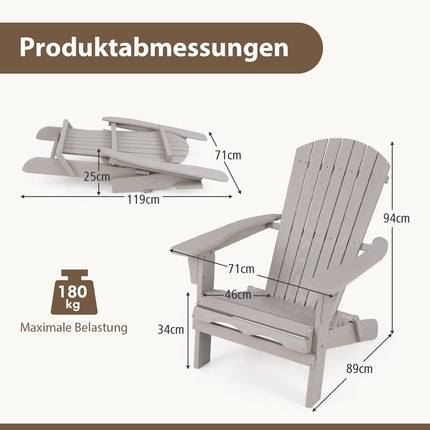 Folding Adirondack Chair, Gray Wood, High Backrest