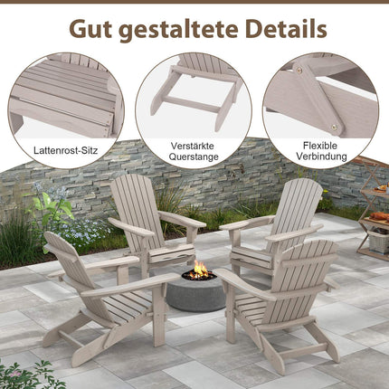 Folding Adirondack Chair, Gray Wood, High Backrest