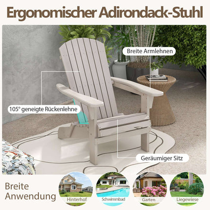 Folding Adirondack Chair Set, Wood, 180kg Capacity, Gray