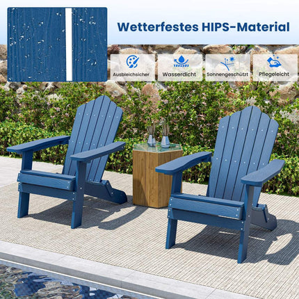 Folding Adirondack Chair, Weatherproof HIPS, Navy Blue