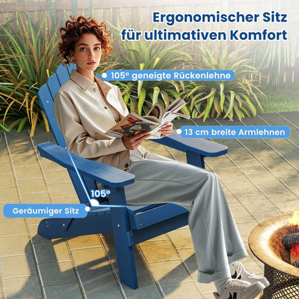 Folding Adirondack Chair, Weatherproof HIPS, Navy Blue