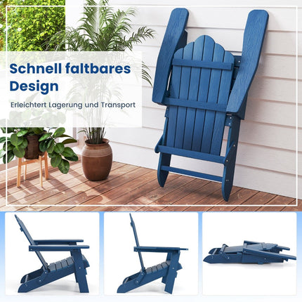 Folding Adirondack Chair, Weatherproof HIPS, Navy Blue